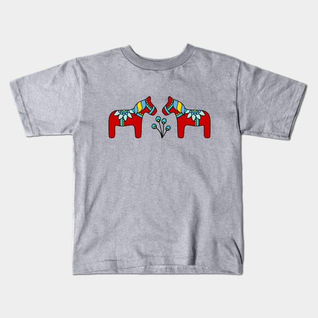 Swedish Dala Horses Kids T-Shirt by HLeslie Design